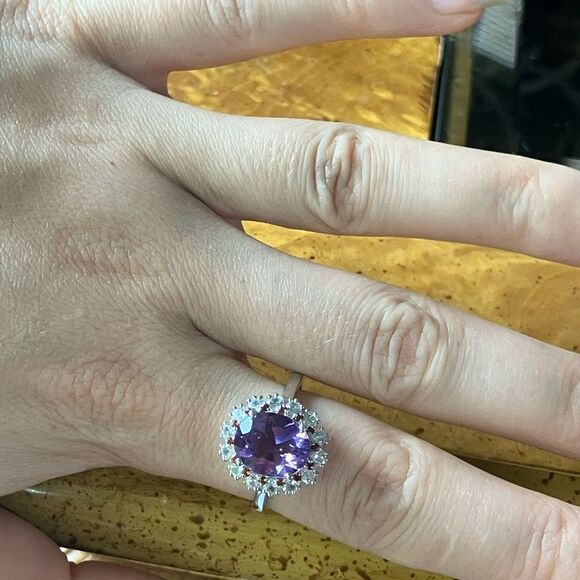 Rose de France Amethyst Red Garnet Sterling Silver Cocktail Ring Size 9 - Picture 3 of 8